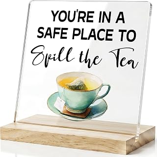 Therapy Office Desk Decor Gifts for Women, Spilling The Tea Acrylic Decor Signs