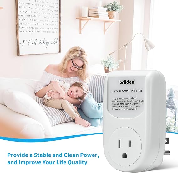 Briidea Dirty Electricity Filters, Reduce High-Frequency Noise Caused by Electronic Devices for a Stable and Clean Power Supply for You, Extend the Lifespan of Your Electric Device, White