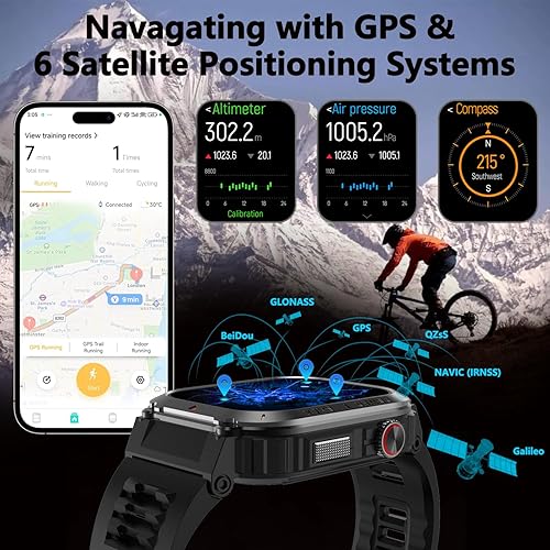 Miniatura 3 de Reloj inteligente militar con GPS para hombre con mapa sin conexión, presión de aire, altitud, brújula, reloj inteligente para teléfonos Android y