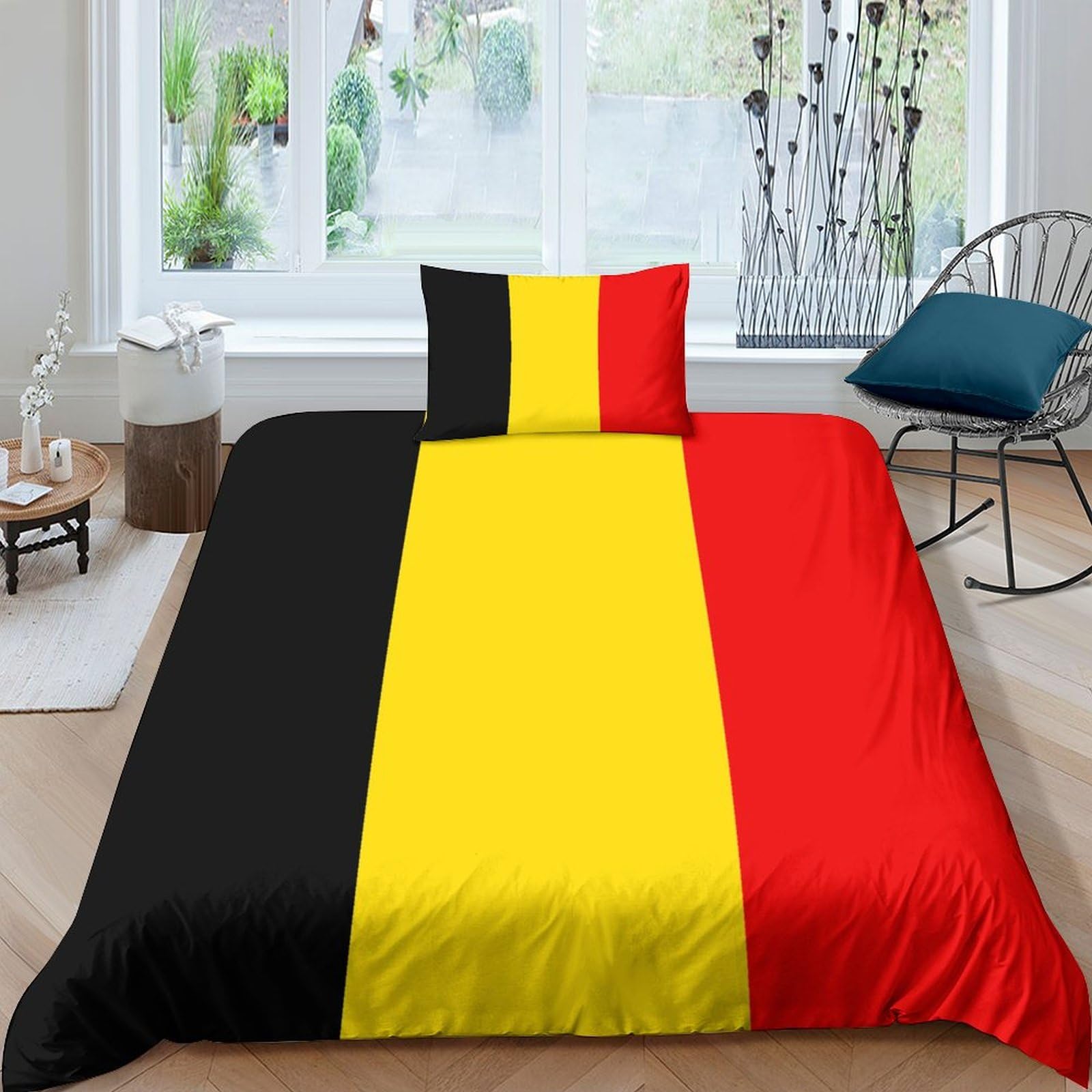 AAHARYA Belgium Flag 3D National Flag Printed Duvet Cover with Pillowcases Bedding Set with Zipper Closure Hypoallergenic Soft Microfiber Quilt Cover Set Single（135x200cm）
