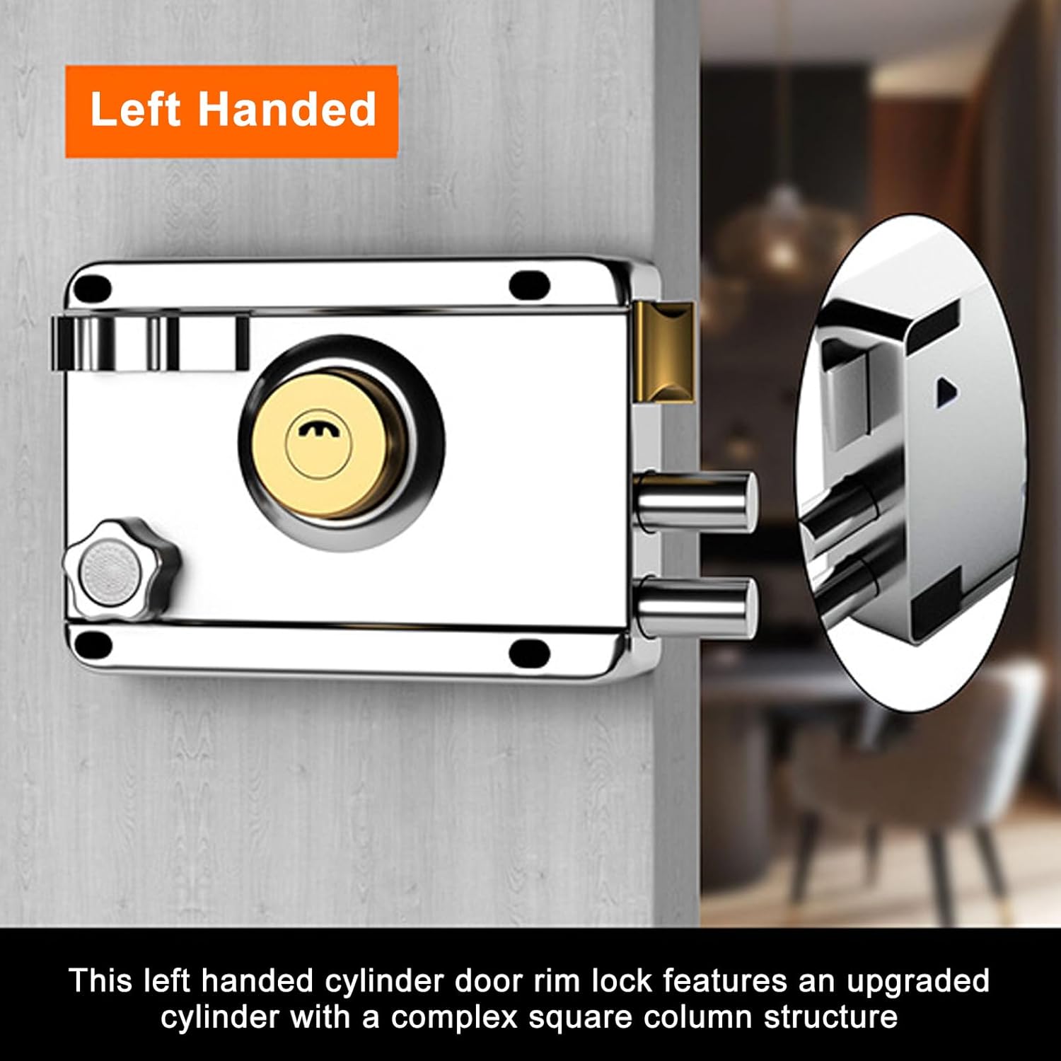 Secure Door Rim Lock, Deadbolt Set with Keys, Copper Core Square Column, Enhanced Home & Gate Safety, Thickened Steel, Vertical Keyway Lock Set