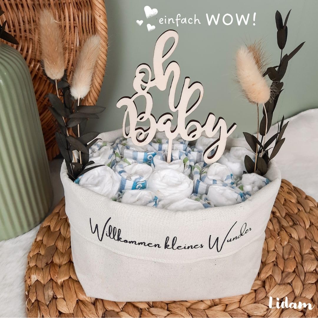 Windeltasche [NEU] | Made in Germany | handgemachte Windeltorte + CakeTopper aus Holz | Baby Geschenk und Geschenk zur Geburt |