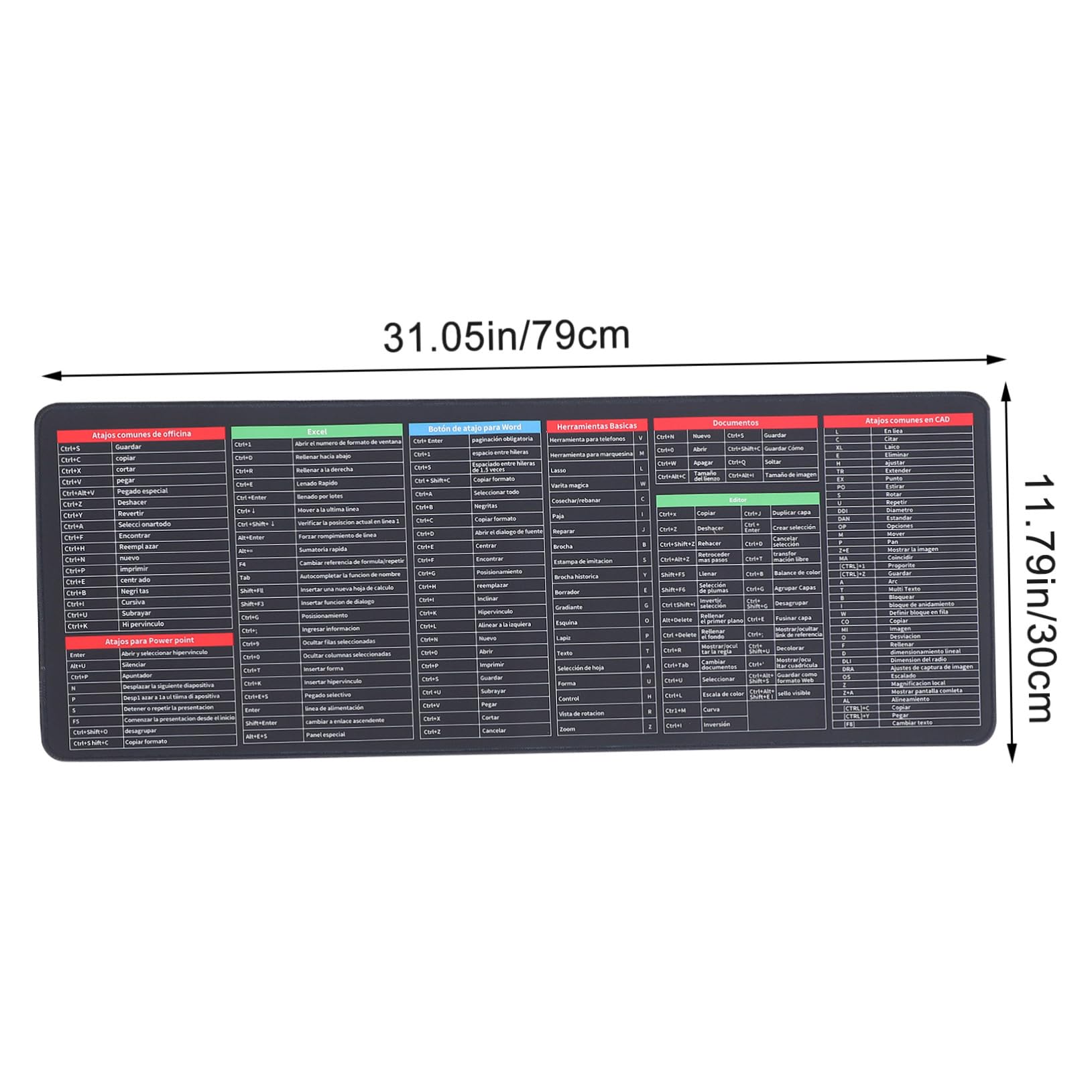 Alfombrilla de Teclado Antideslizante Grande Patrón de Atajos para Oficina y Juegos, Tapete de Goma 30X80X0.3Cm para Escritorio Ergonómico