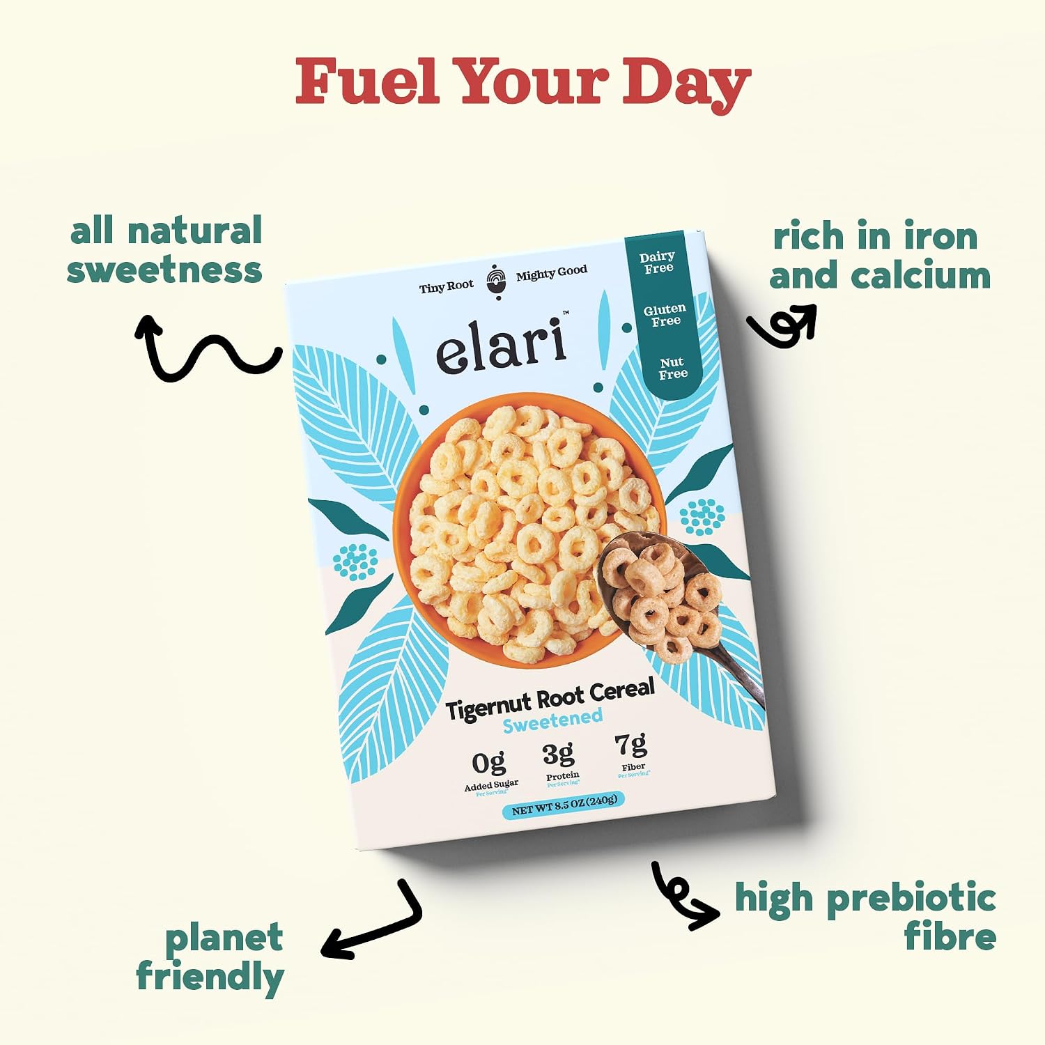 Elari Tigernut Root Cereal, 8.5 oz, Gluten-Free, No Added Sugar (3 Pack, Sweetened)