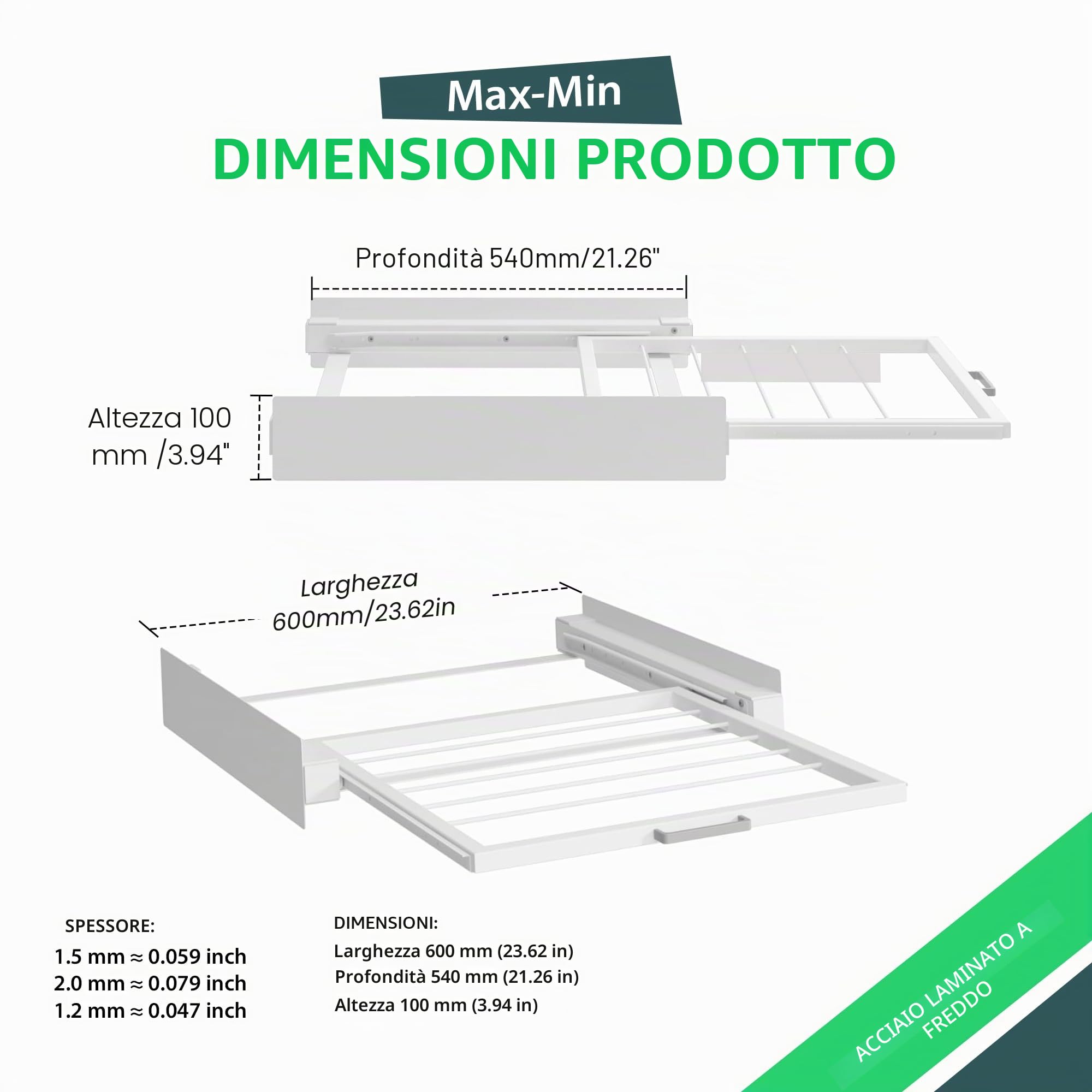 Hd-Line - Struttura universale di montaggio intermedio - Sistema di sospensione - Per lavatrici e asciugatrici, con ripiano estraibile, anti-vibrazione e anti-ribaltamento Dimensioni (60x54x10 cm