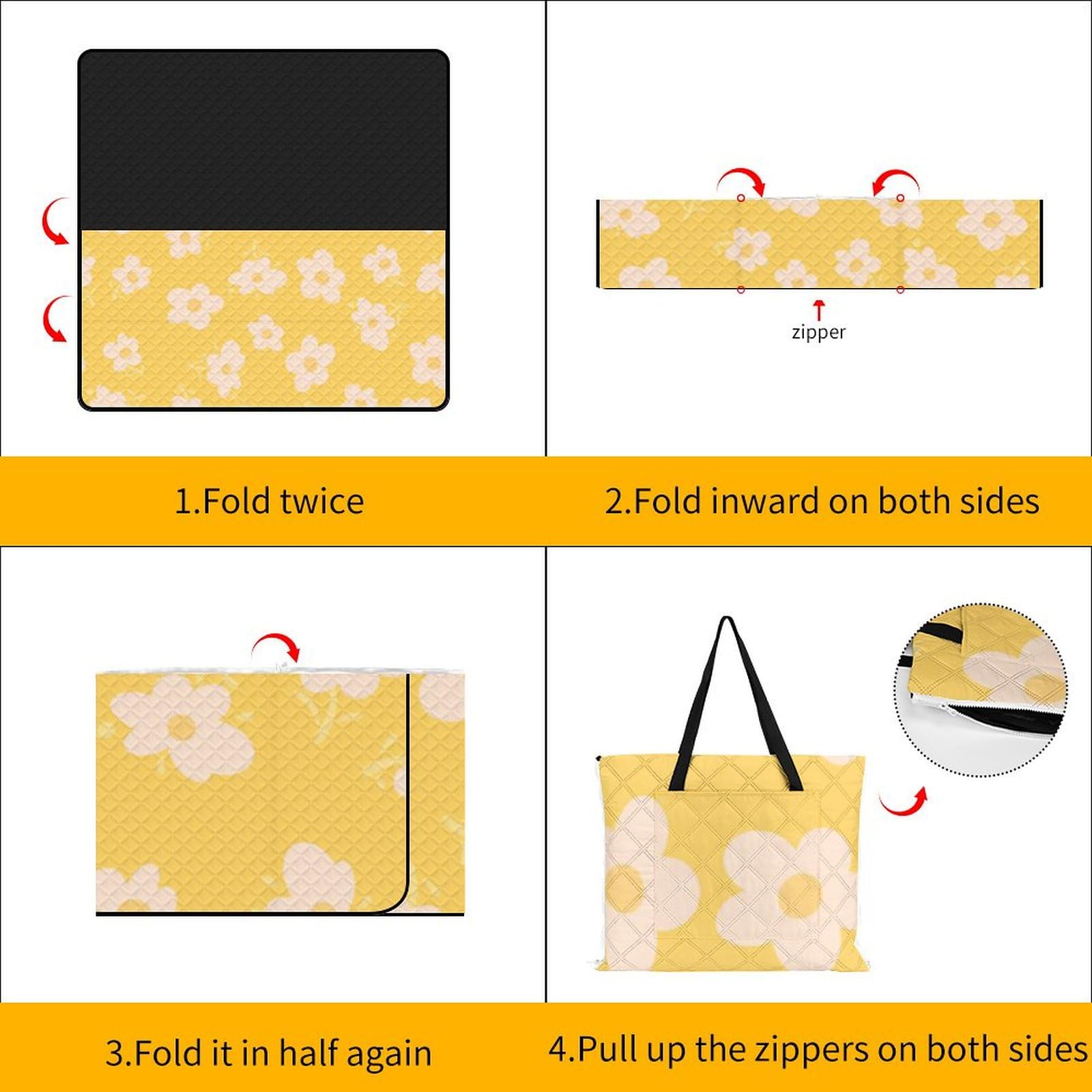 3D Stampa Amorely Yellow And White Fiori Coperta Picnic Impermeabile Stuoia Spiaggia Pieghevole Coperta Da Picnic Per Pic-nic, Spiaggia, Campeggio, Parco, Giardino, Estate 200x200cm