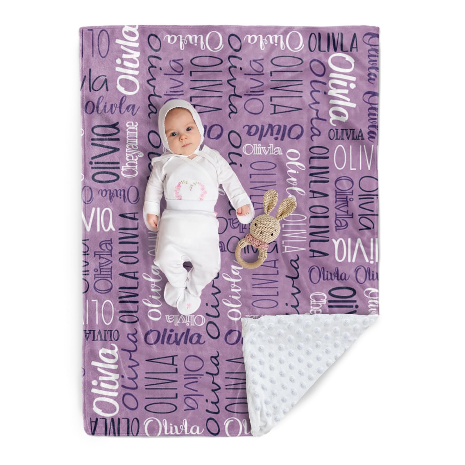 Custom Baby Blanket - Personalized Names Design - Soft Plush Blanket with Double Layer Dotted Backing for Boys Girls Color12(47x60 inches)