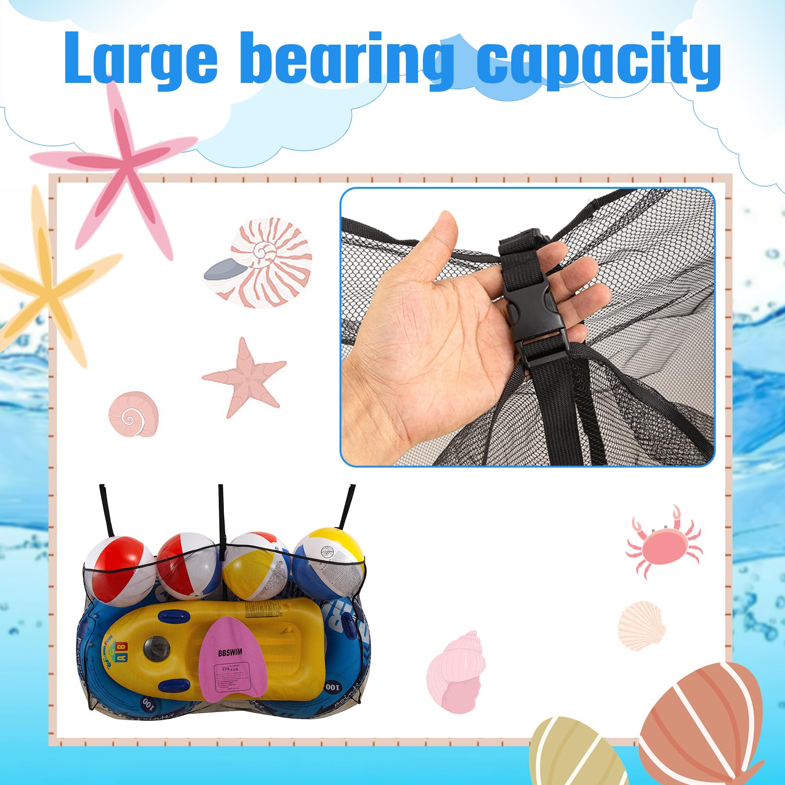 Bolsa de almacenamiento para flotadores de piscina, organizador plegable de malla para colgar bolas, flotadores, juguetes inflables de agua, almacenamiento en el patio trasero y otros accesorios de