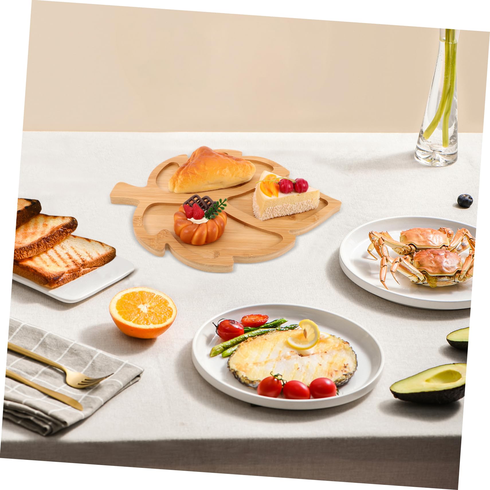 VOSAREA Plat de Service en Bois de Feuille, Compartimenté, pour Fruits