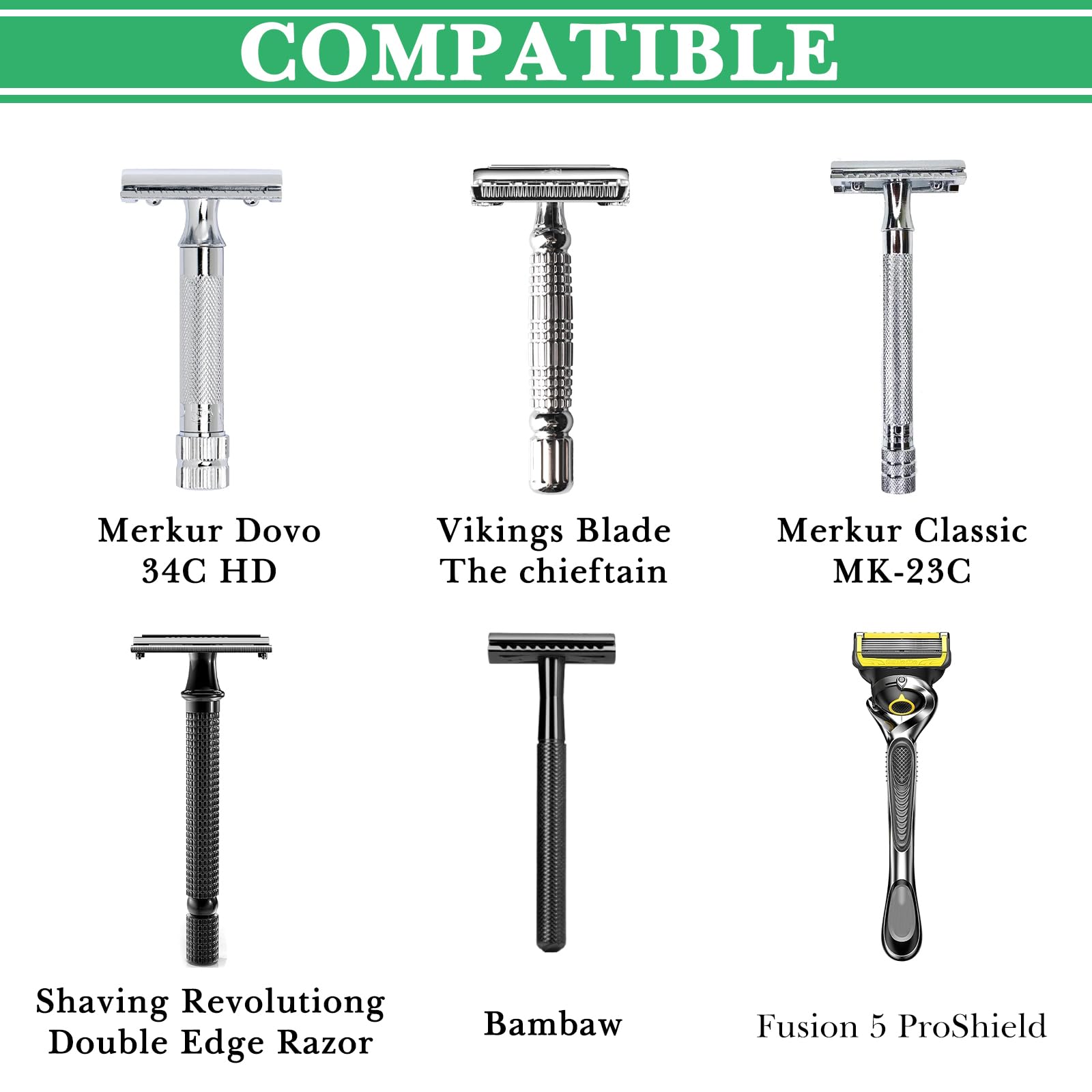 Linkidea Supporto per pennello da barba doccia, porta rasoio di sicurezza, compatibile con i rasoi Vikings Blade Chieftain ed Emperor Augustus (nichel spazzolato)