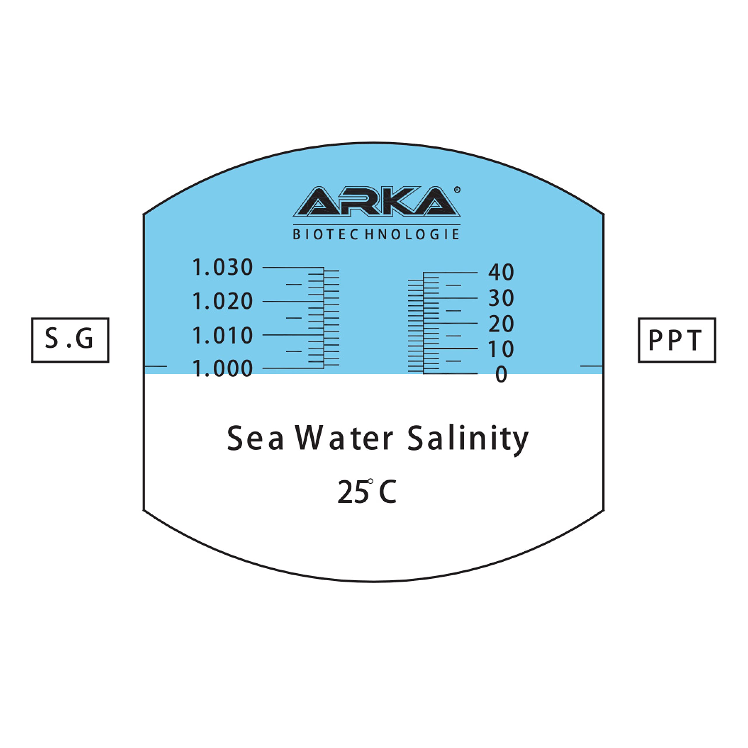 ARKA Refractómetro - Medidor preciso de la salinidad y la Densidad en acuarios de Agua Salada, Incl. Ecualizador de luz y Temperatura LED, indispensable para un Acuario Sano
