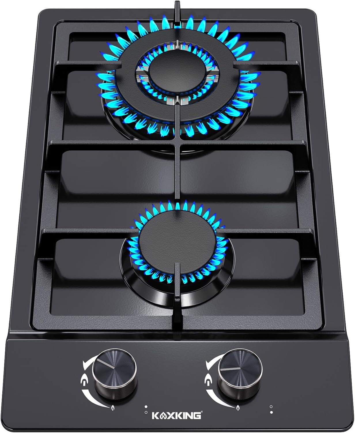 2 Burner Gas Cooktop, 12 Inch Built-in Propane Stove Top, NG/LPG Dual Fuel with Thermocouple Protection, Black Enamel Cooktop for Apartment & RV