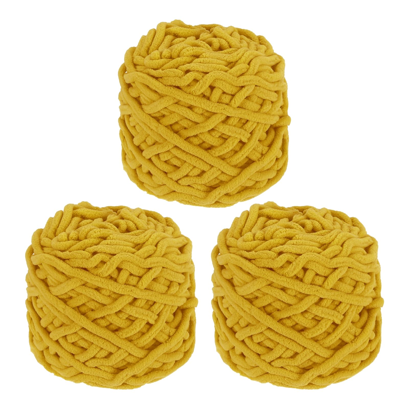 sourcing map 3 Pcs Blanket Yarn, 49 Yards Fluffy Velvet Plush Bulky Thick Chenille Chunky Yarns for Soft Velvet Blanket Shawl Scarf Crochet Hand Knitted Crafts, Dark Yellow