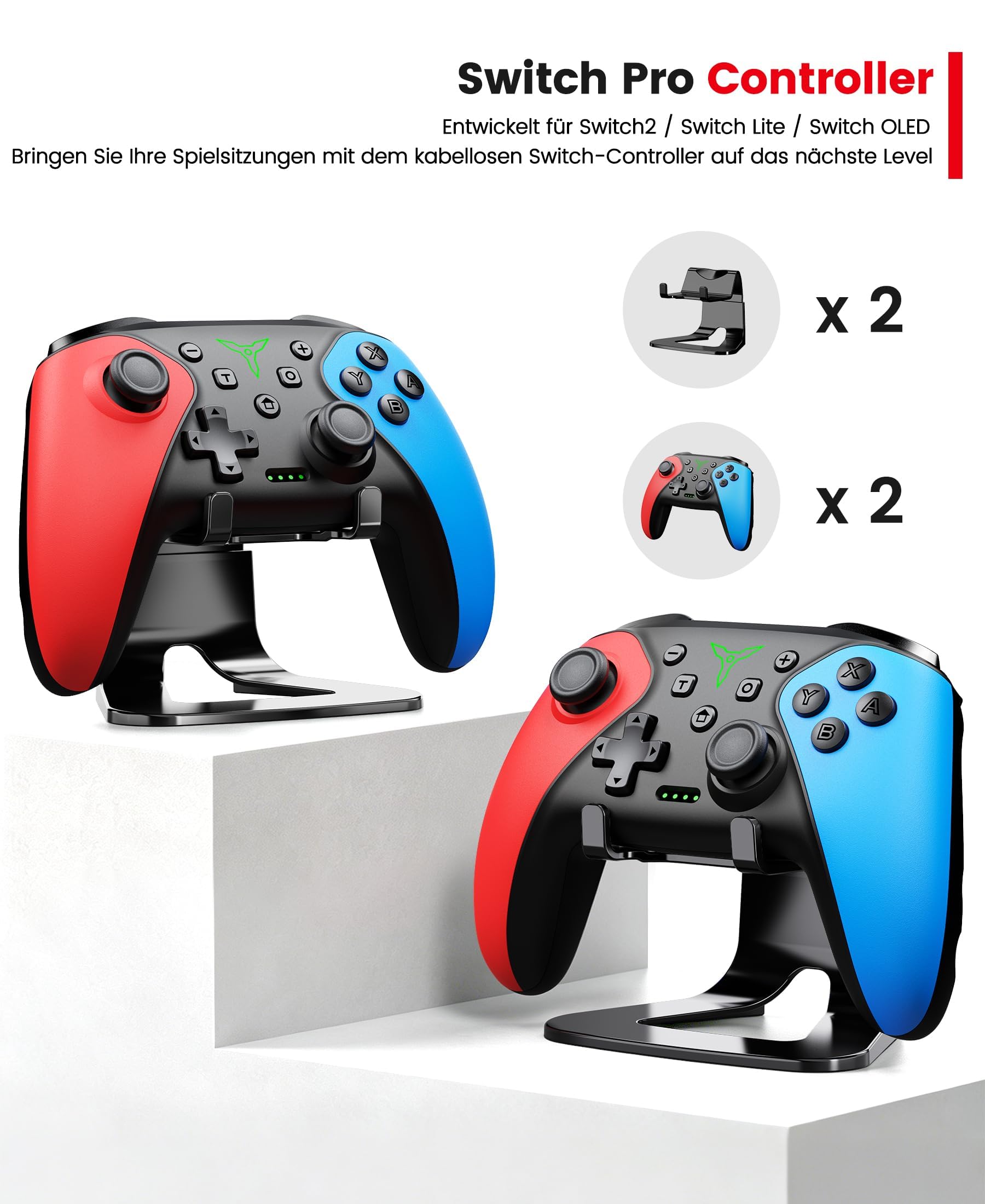 HASACOOL Switch Controller wireless per Nintendo Switch 2/Switch/OLED/Lite/PC/Android/iOS, Switch Pro Controller con pulsanti posteriori programmabili, Turbo, Wake-up, Gyro, 1000 mAh, set da 2 con