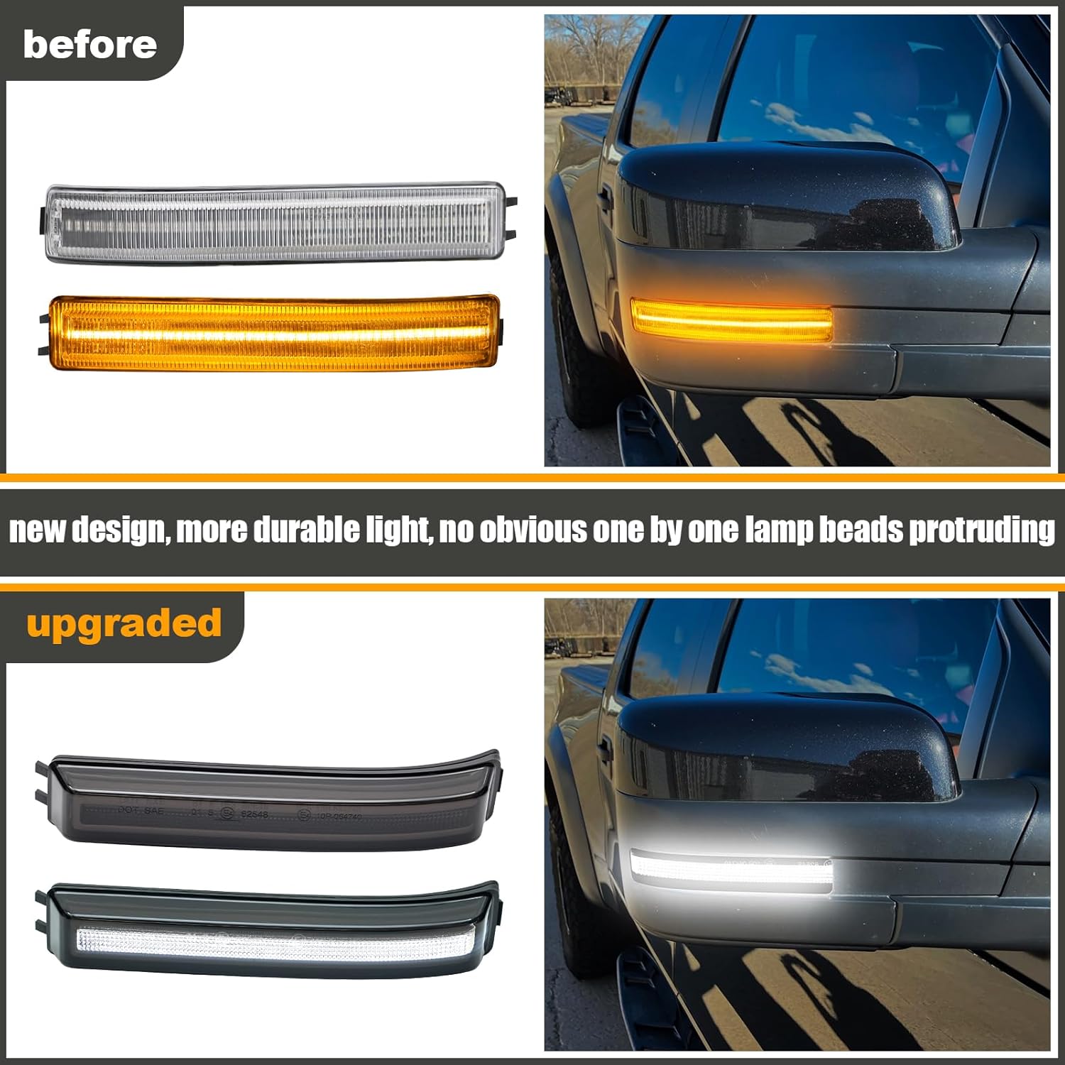 Side View Mirror Turn Signal Lights Clear LED Assembly F150 2009 2010 2011 2012 2013 2014/for Mark LT 2013 2014 for Raptor 2010-2014 Blink Turn Marker Lamp (A,Smoked Lens White Light)