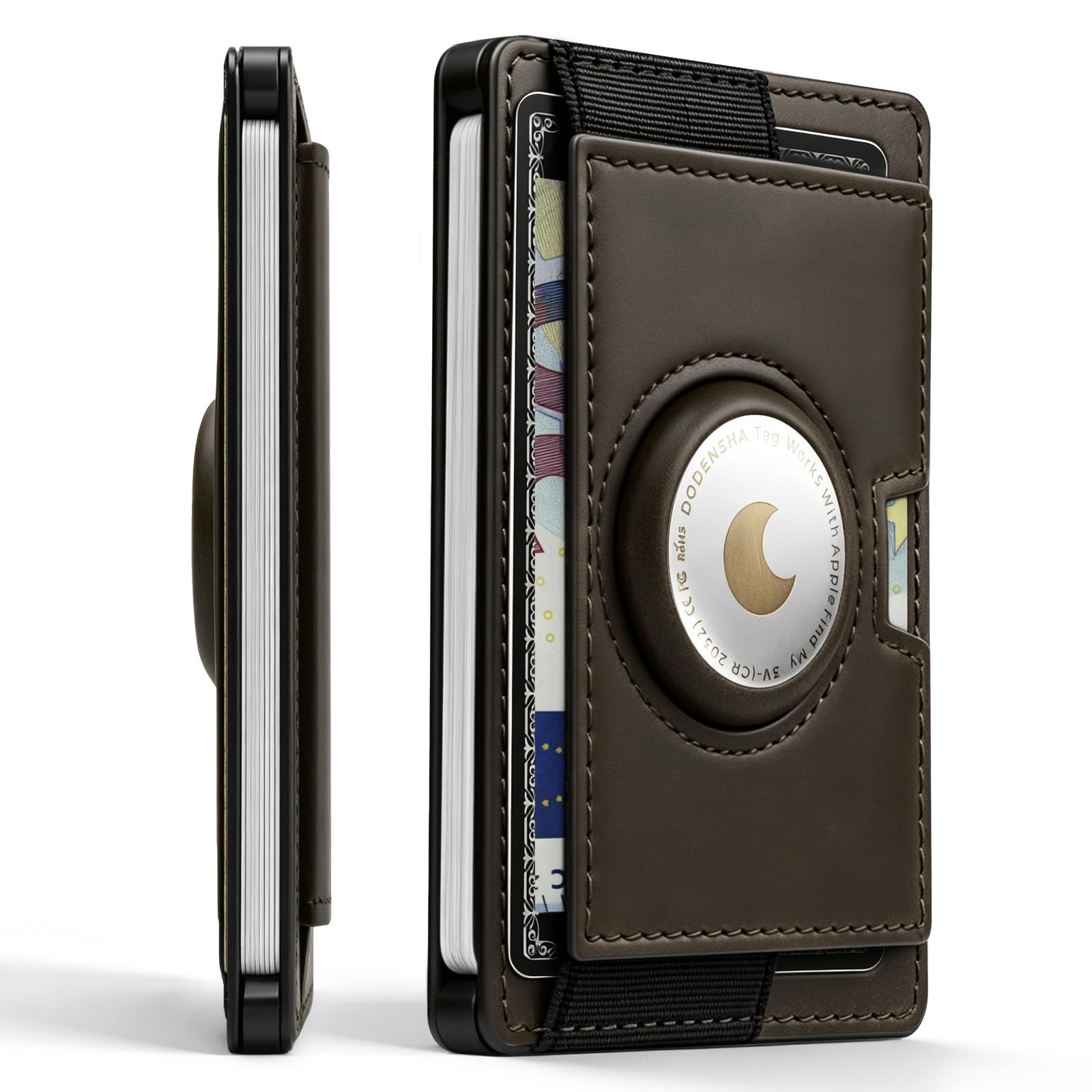 DODENSHA Airtag Slim Wallet Herren mit XXL Münzfach für 15+ Münzen I Kartenetui mit Bargeldfach I Kartenetui für 9 Karten I Geldbörse mit RFID Schutz I Portmonee Herren I SchwarzgeldA