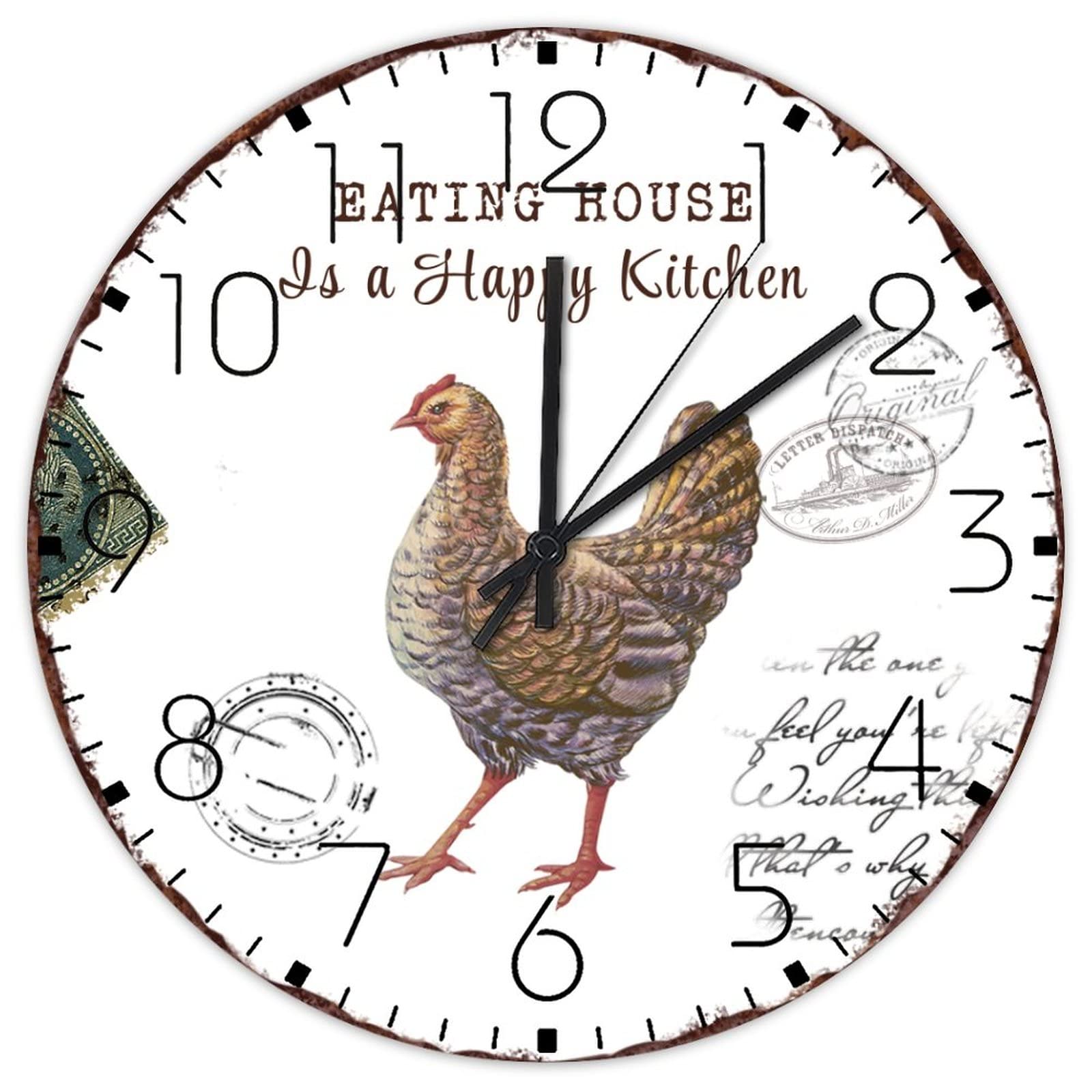 Horloge murale de cuisine style farmhouse en bois silencieux pour décorer la maison