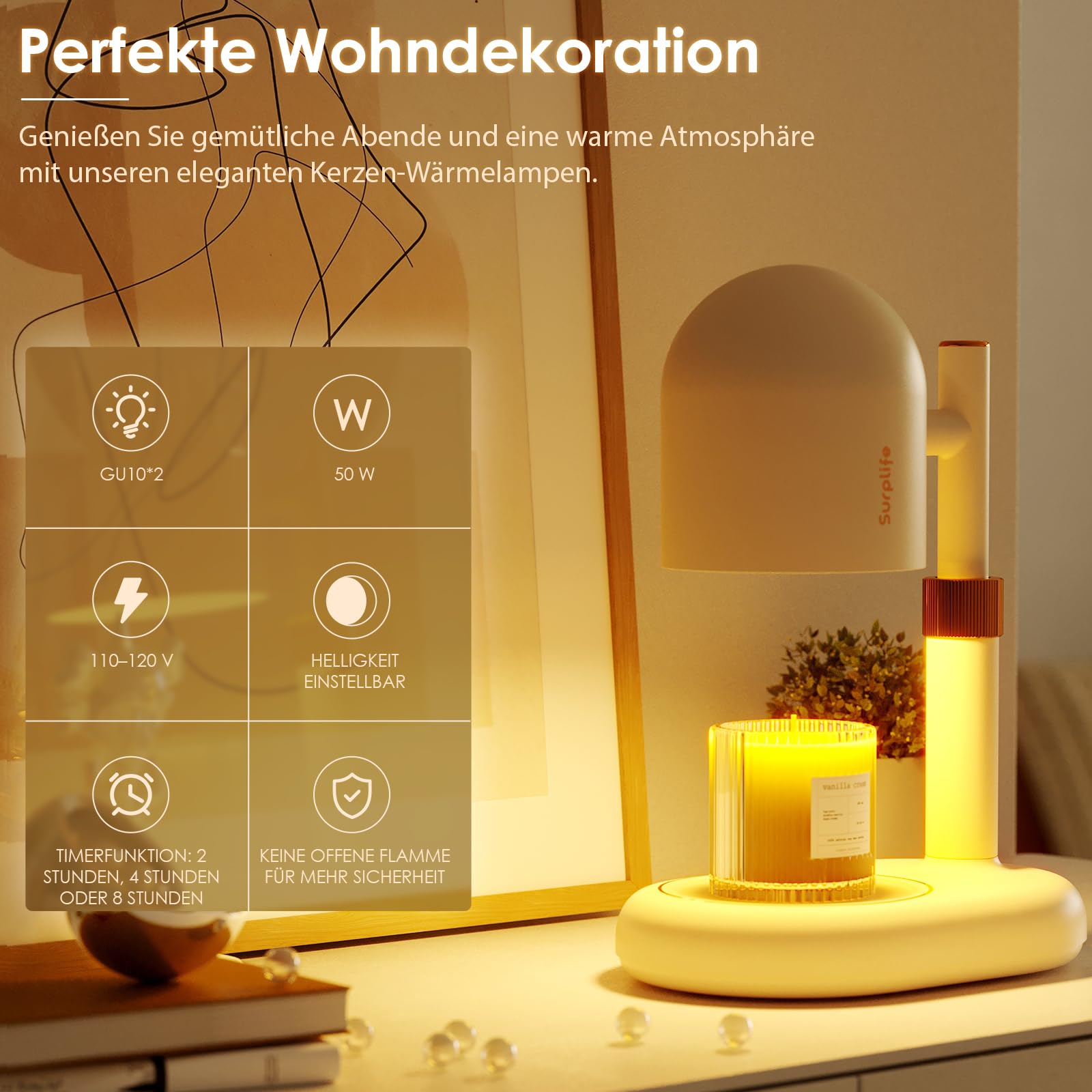 Lampada Scalda Candela, Lampada Candele Warmer Elettrica con Timer e Dimmer, Lampade Aroma Diffusore Regolabile in Altezza, con 2 Lampadine, per Casa, Camera da letto Decorazione donne e mamme
