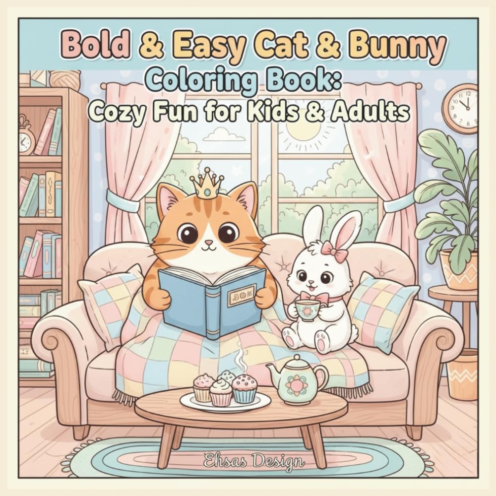 Easy & Bold Cat and Bunny Coloring Book: Cute & Cozy Coloring Pages for Kids & Adults | Simple Animal Fun