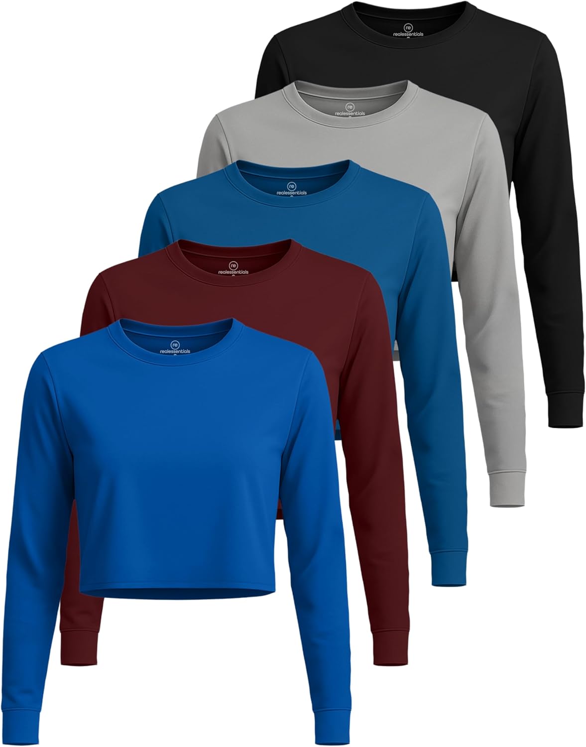 Real Essentials 5 Pack: Women’s Dry-Fit Long Sleeve Crop Top – Running Workout Gym Athletic Crew Neck Shirt (Plus Available) Real Essentials 5 Pack: Women’s Dry-Fit Long Sleeve Crop Top – Running Workout Gym Athletic Crew Neck Shirt (Plus Available)