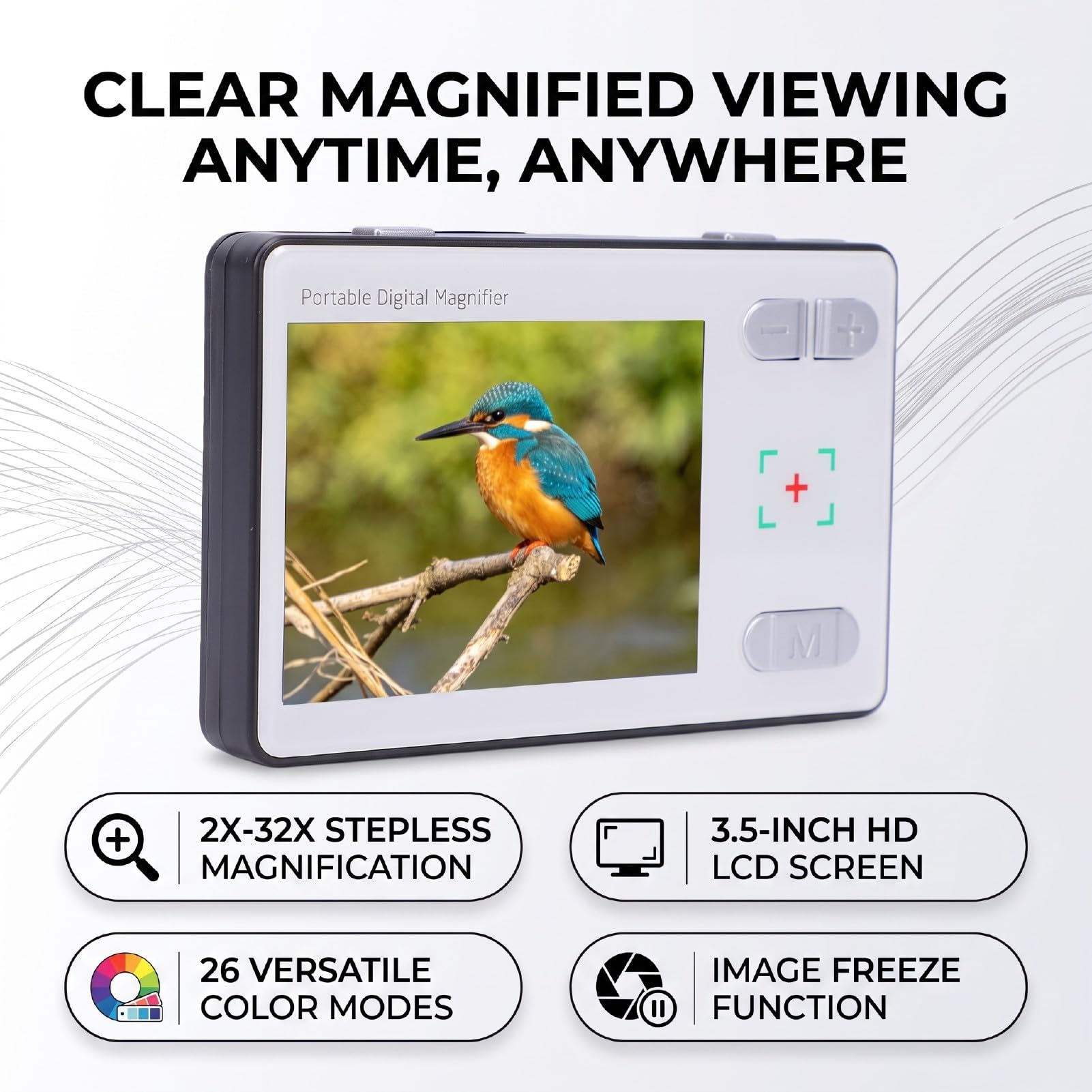 Sxhlseller Amplificador Digital con Pantalla LCD HD de 3.5 Pulgadas, Aumento sin Escalones de 2X a 32X, 26 Modos de Color para Ayuda de Lectura con Baja Visión