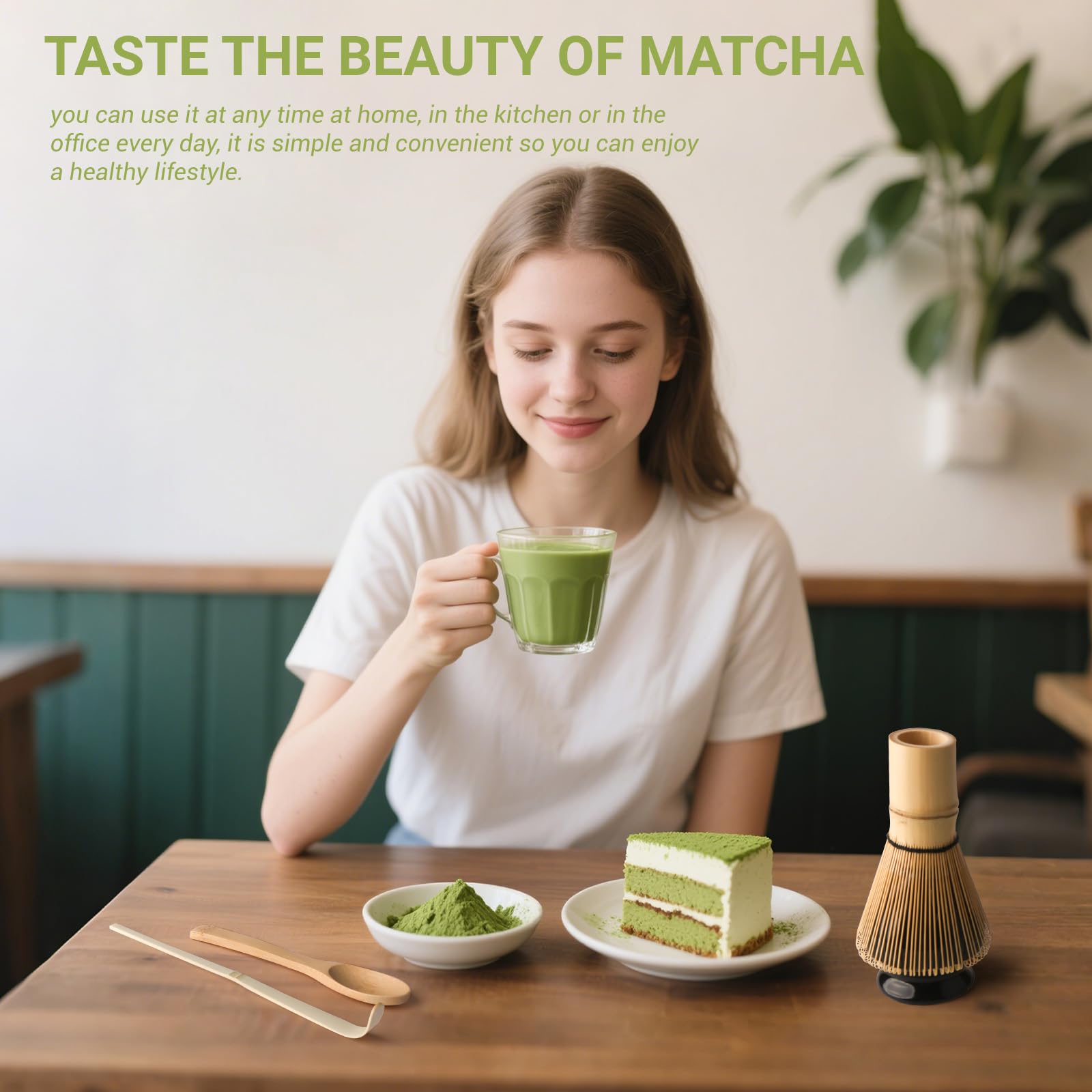 Matcha Kit 4 pezzi Matcha Set, Kit Matcha, include frusta Matcha in bambù, cucchiaio tradizionale, cucchiaio da tè, supporto per frusta Matcha, il set perfetto per preparare una tazza, Nero