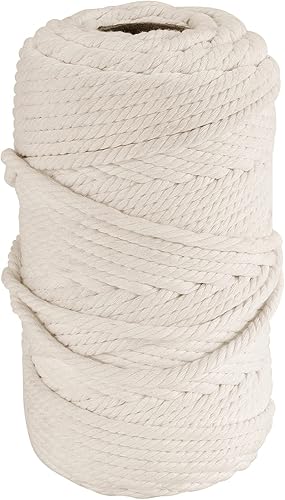 FUNSUEI Cordón de macramé natural de 0.236 in x 500 pies, cuerda de algodón suave torcida de 4 hebras, cuerda de algodón de 14 de pulgada para tejer