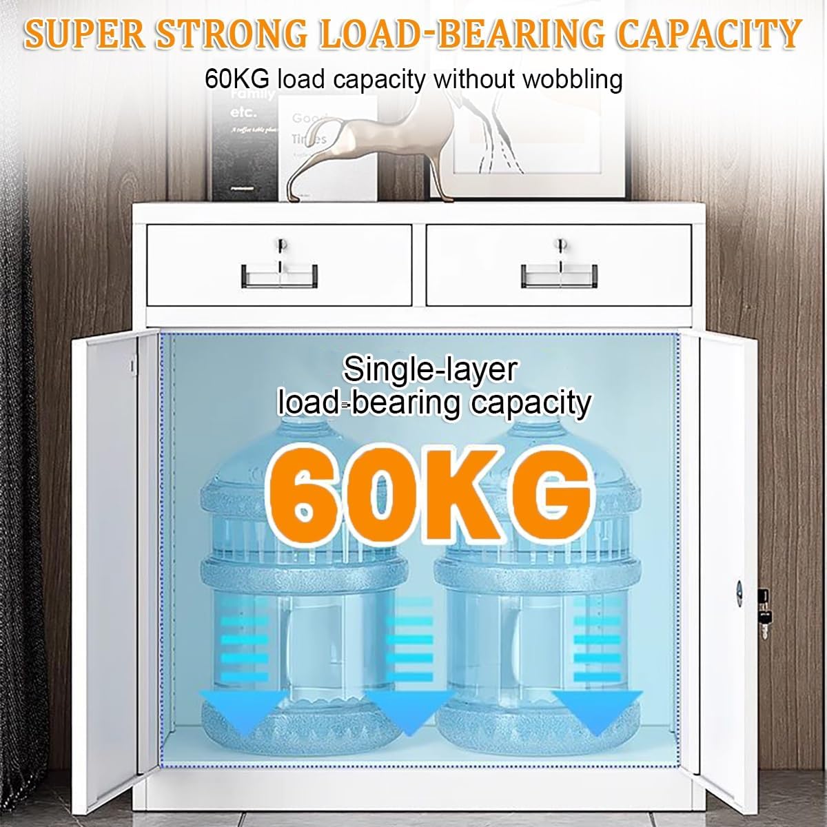 Metal Storage Cabinet, Steel Garage Storage Cabinet with 2 Lockable Doors and 1 Adjustable Shelves, Garage Cabinet for Home Storage Tool Cabinets, Office File Cabinets(A)