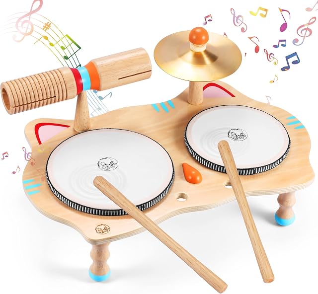 Sweet time Kids Drum Set, Baby Musical Instruments Toys for Toddlers, 6 in 1 Wooden Percussion Instruments Toddler Drum Set Sensory Toys Montessori Toys Birthday Gifts for Boys and Girls
