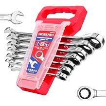 WORKPRO 7 Piece SAE Combination Wrench Set 5/16" 3/8" 7/16" 1/2" 9/16" 5/8" 18/16" 12 Point CR-V Steel with Organizer Rack
