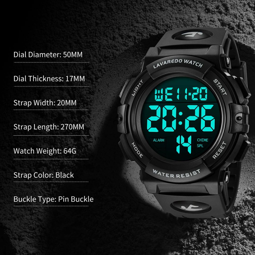 Reloj Digital para Hombre – Relojes Militares Deportivos 5 ATM Impermeable al Aire Libre Cronógrafo Militar Relojes de Pulsera para Hombres con Luz Trasera LED, Alarma, Fecha, a Prueba de Golpes
