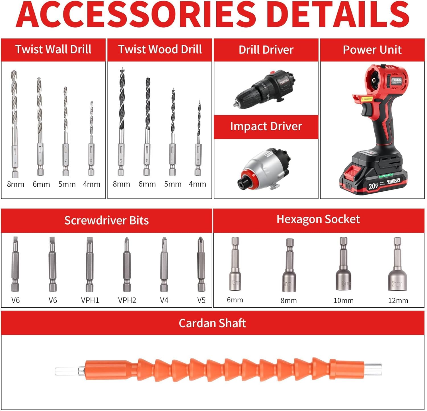 コードレスドリルとインパクトドライバー、電気ドリルとインパクトドライバーコンボキット、3/8インチ電気ドリルと1/4インチインパクト