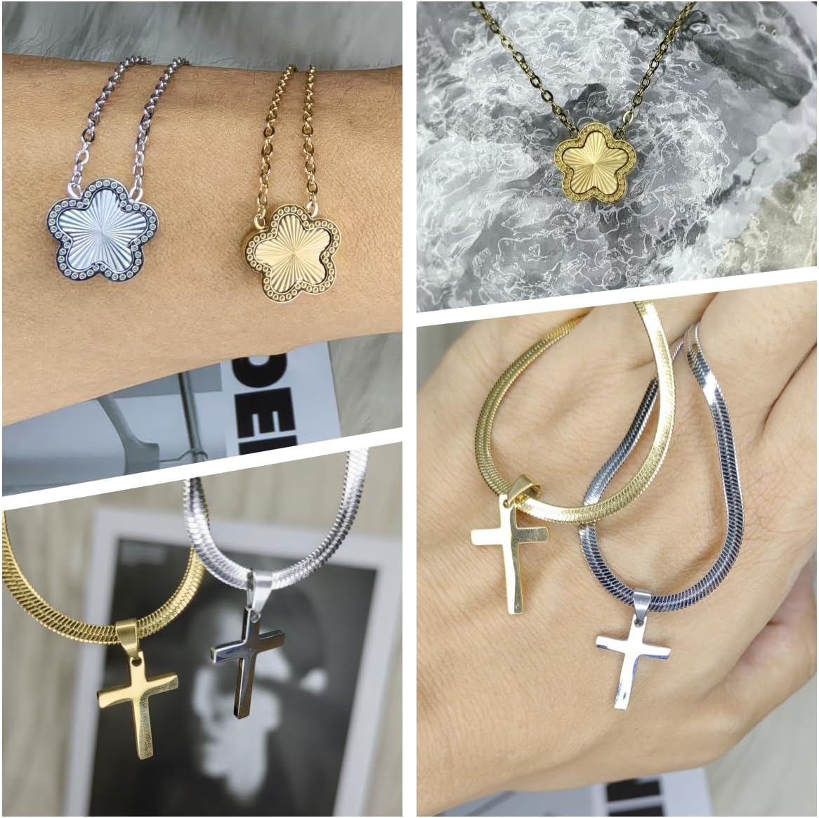 Daisy Necklace Set for Women 18k Gold Plated Cross Necklace Lucky Flower Chain necklace Gifts for Love - Image 5