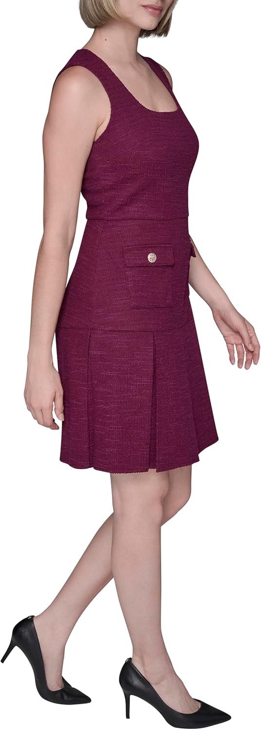 Karl Lagerfeld Womens Sleeveless Textured Knit Tweed A-line Dress - Image 3