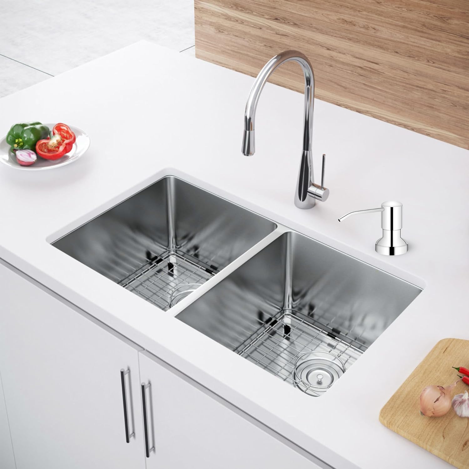 Soap Dispenser for Kitchen Sink, Sink Soap Dispenser with Longer Threaded Shaft Shank, 47" Extension Tube Connects Directly to Dish Soap Container, Wider Pump Head Base（Chrome）