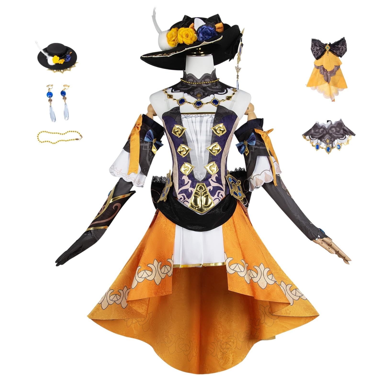 Cos-Animefly Navia Cosplay Costume Genshin Impact Cosplay Fontaine Dress Full Set With Hat Women Girls Halloween Party