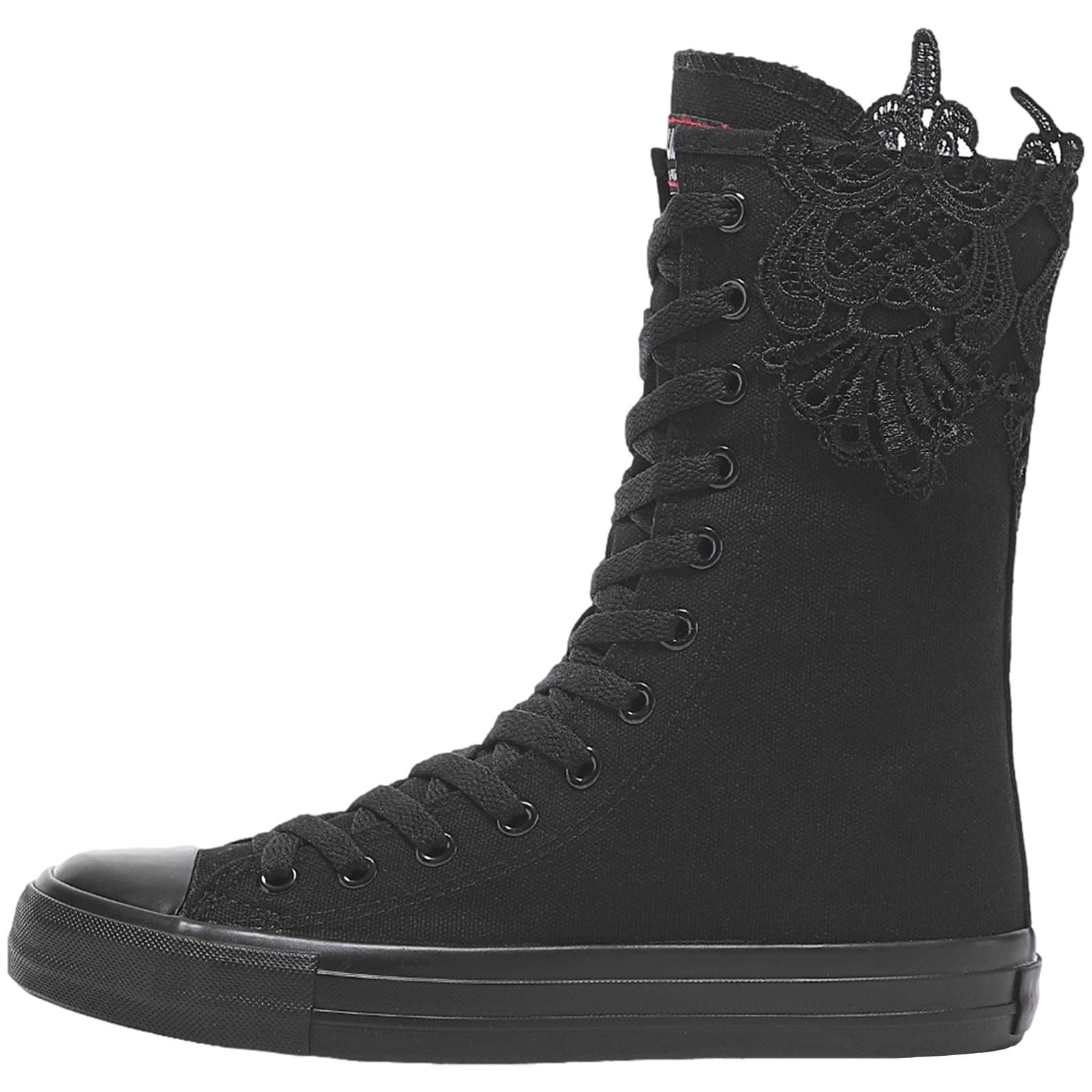rismart Donna Tela Stivali Metà Polpaccio Punk High Tops Stringate Scarpe