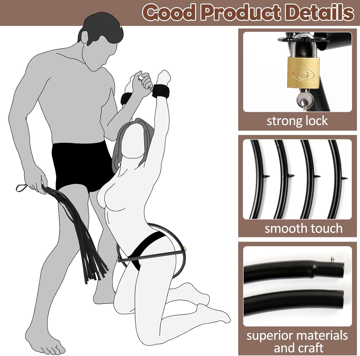 BDSM Hip Restraints Stainless Ring Sex Toys for Couples, Handcuffs Sex Bondage Rings Set Adults Toy with Whips for Mens Womens, Slave Spanking Toys Games for SM Beginners (Plus Size)