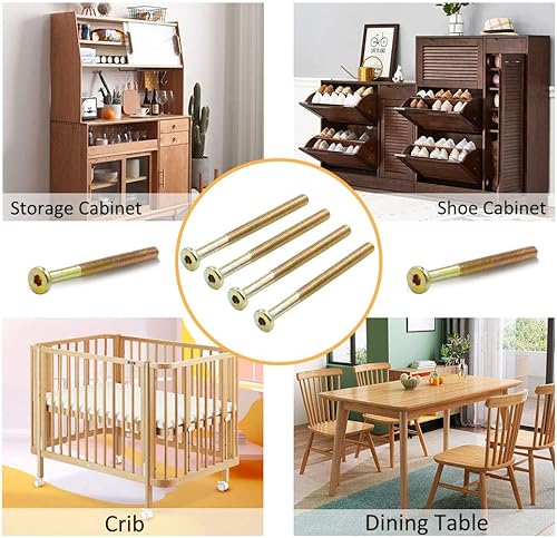 Miniatura 7 de 10 tornillos de cuna M6 x 3.543 in, chapados en zinc, tornillos de cabeza hexagonal para camas, cabeceros, sillas, muebles