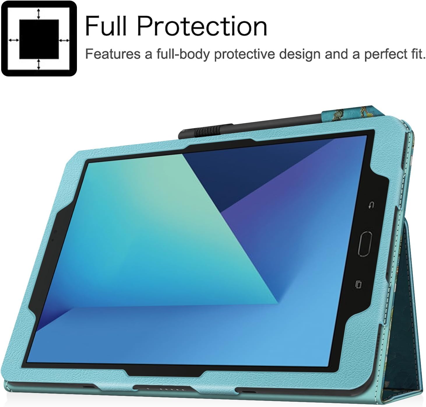 Fintie Folio Case for Samsung Galaxy Tab S3 9.7 2017, Blossom | Corner Protection, Vegan Leather, S Pen Holder, Auto Sleep/Wake