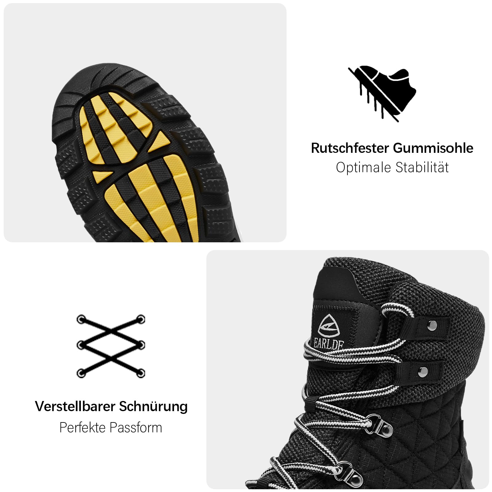 EARLDE Winterschuhe Damen Wasserdicht Schneestiefel Warm Gefüttert | Winterstiefel Rutschfest Outdoor Schuhe Winter Stiefel