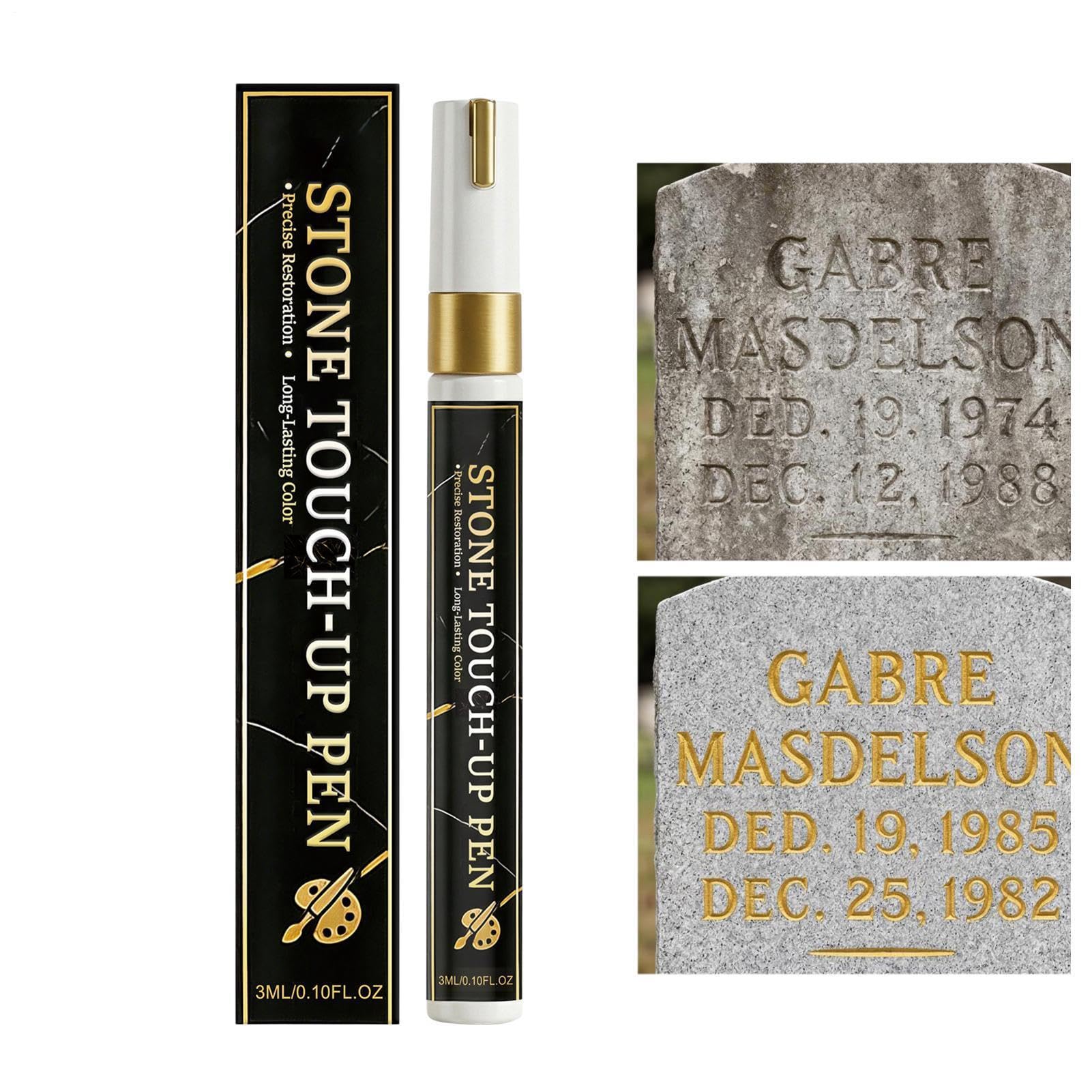 Gravestone Paint Pen (Gold) - Tombstone Marker Pen For Inscription Repair | Waterproof Fade-Resistant Fine Tip Tracing Pรจn | For Stone Metal Glass Wood Outdoor Gravestone Restoration