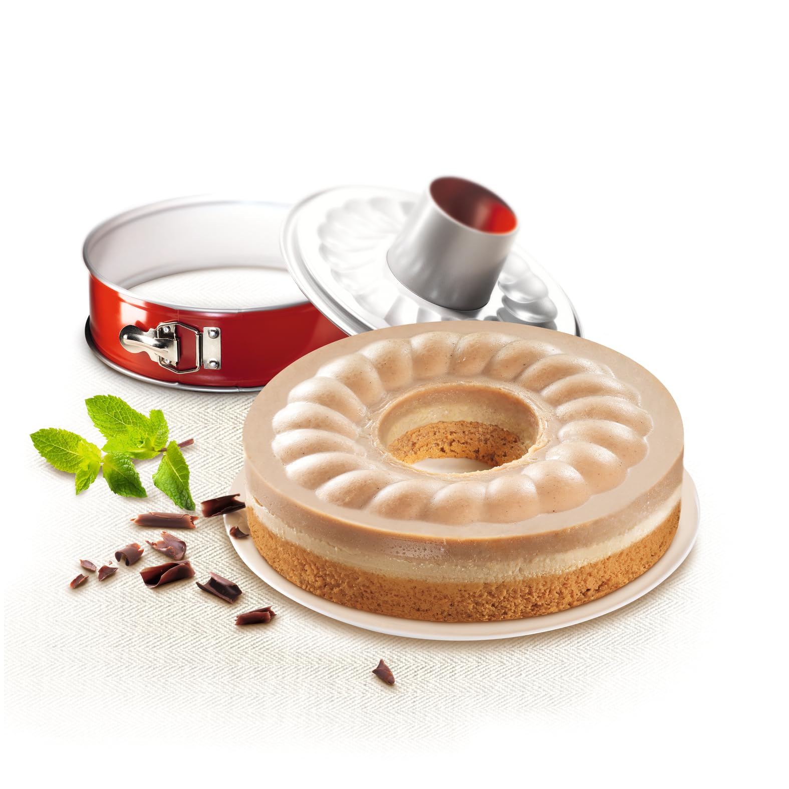 TEFAL Moule a savarin Delibake en acier - O 25 cm - Rouge et gris - Avec charniere