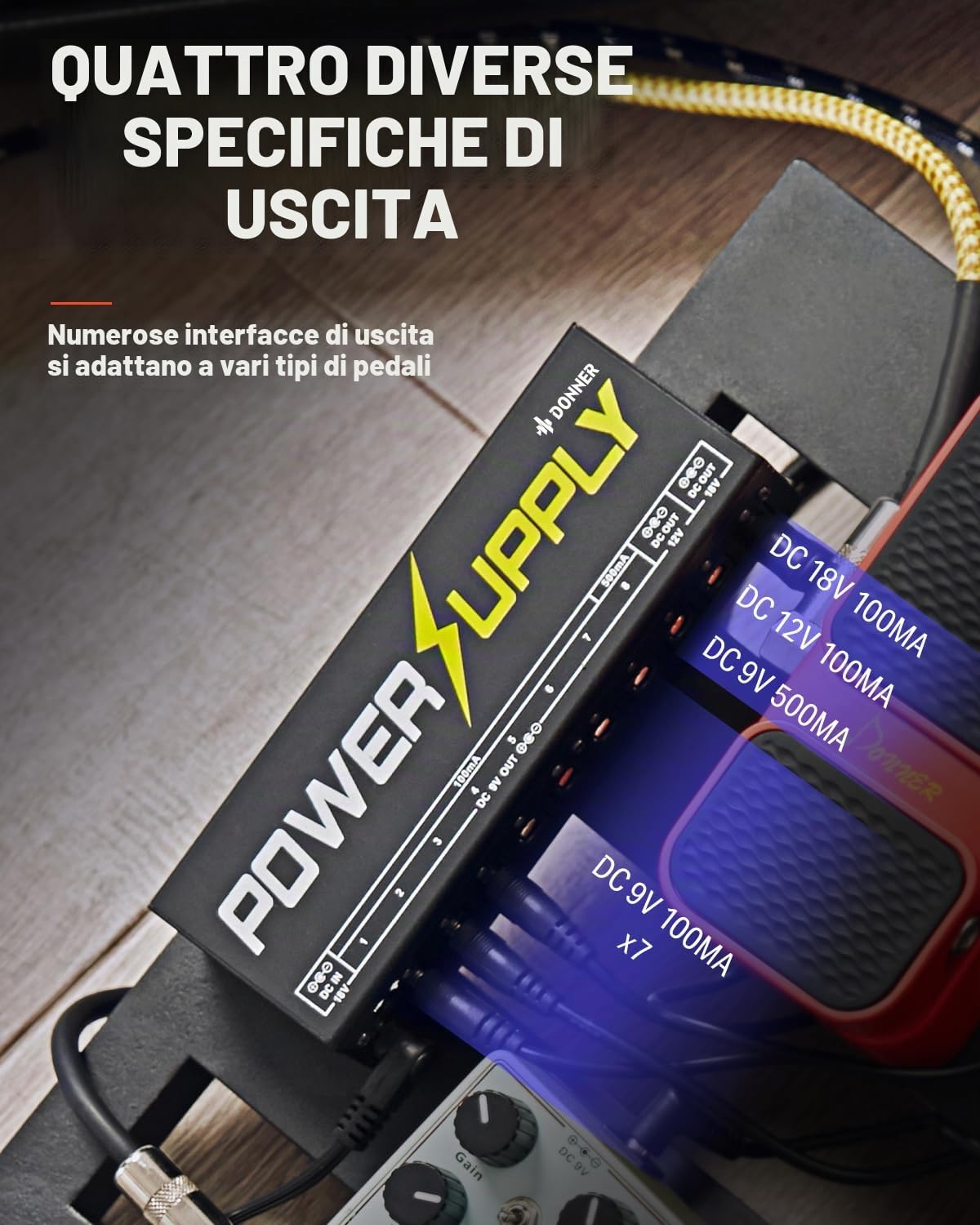 MELARQT Donner Dp-1 - Alimentatore di rete per chitarra (10 uscite DC isolate) per 9 V/12 V/18 V