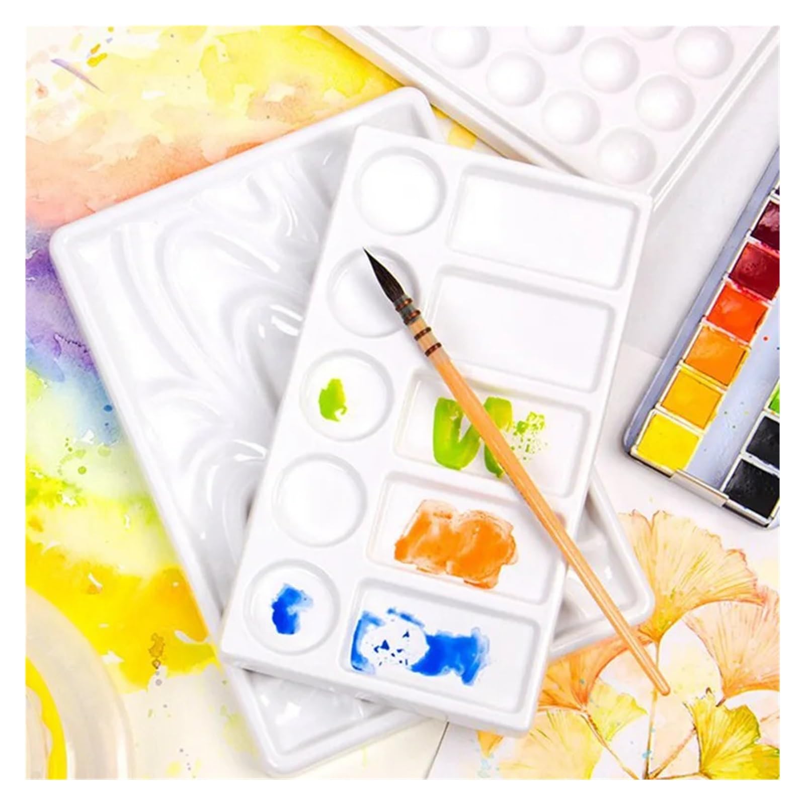 Paleta de Pintura para cerámica Paleta de Pintura artística Rectangular cerámica imitación, Paleta Acuarela vacía for, al óleo acrílica Gouache(20.7 * 15cm)