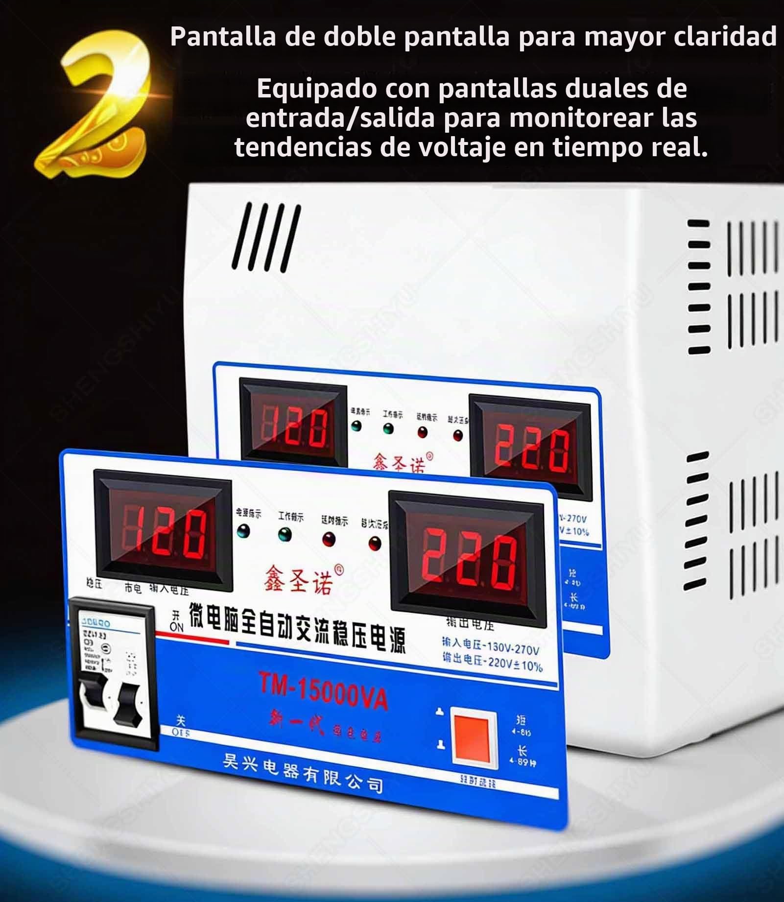 Estabilizador Voltaje Ultrabajo 220V,6800W/15000W/30000W,Estabilizador Voltaje Potencia Completamente Automático,Pantalla Voltaje Doble Pantalla Digital 15000W