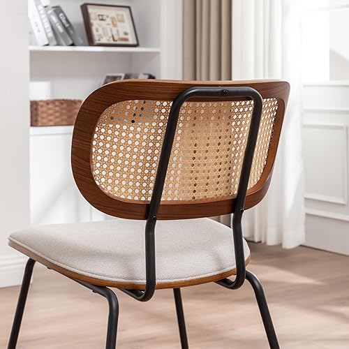 Miniatura 4 de AQG Sillas de comedor de ratán, sillas de comedor modernas de mediados de siglo, juego de 2 sillas con respaldo de caña, sillas de cocina y comedor