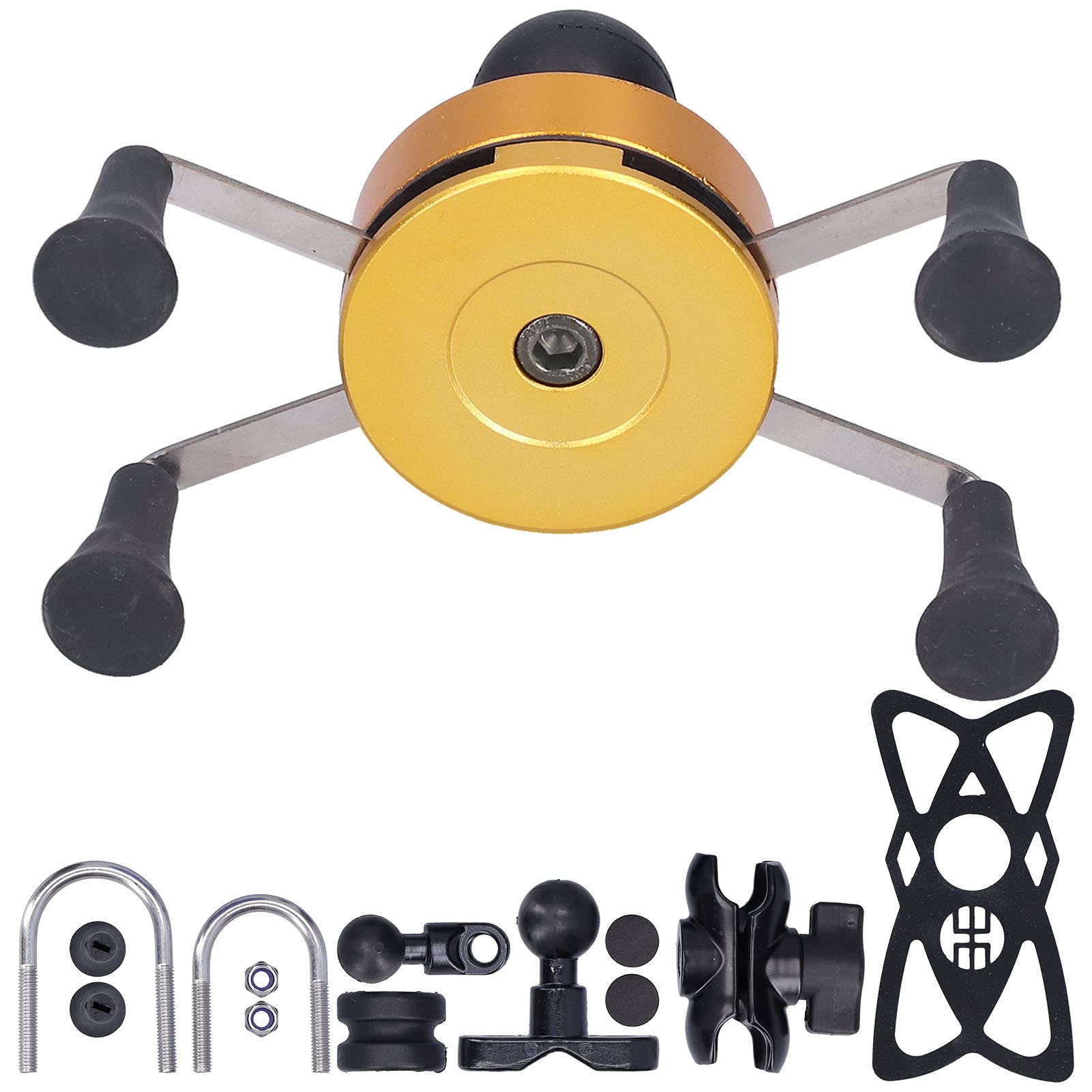 Yctze Supporto Telefono Universale per Manubrio, Supporto Smartphone | Design a X caricato a molla, di tenuta stabile, attacco per dispositivo, tecnologia a sfera e presa, compatibile con iOS e