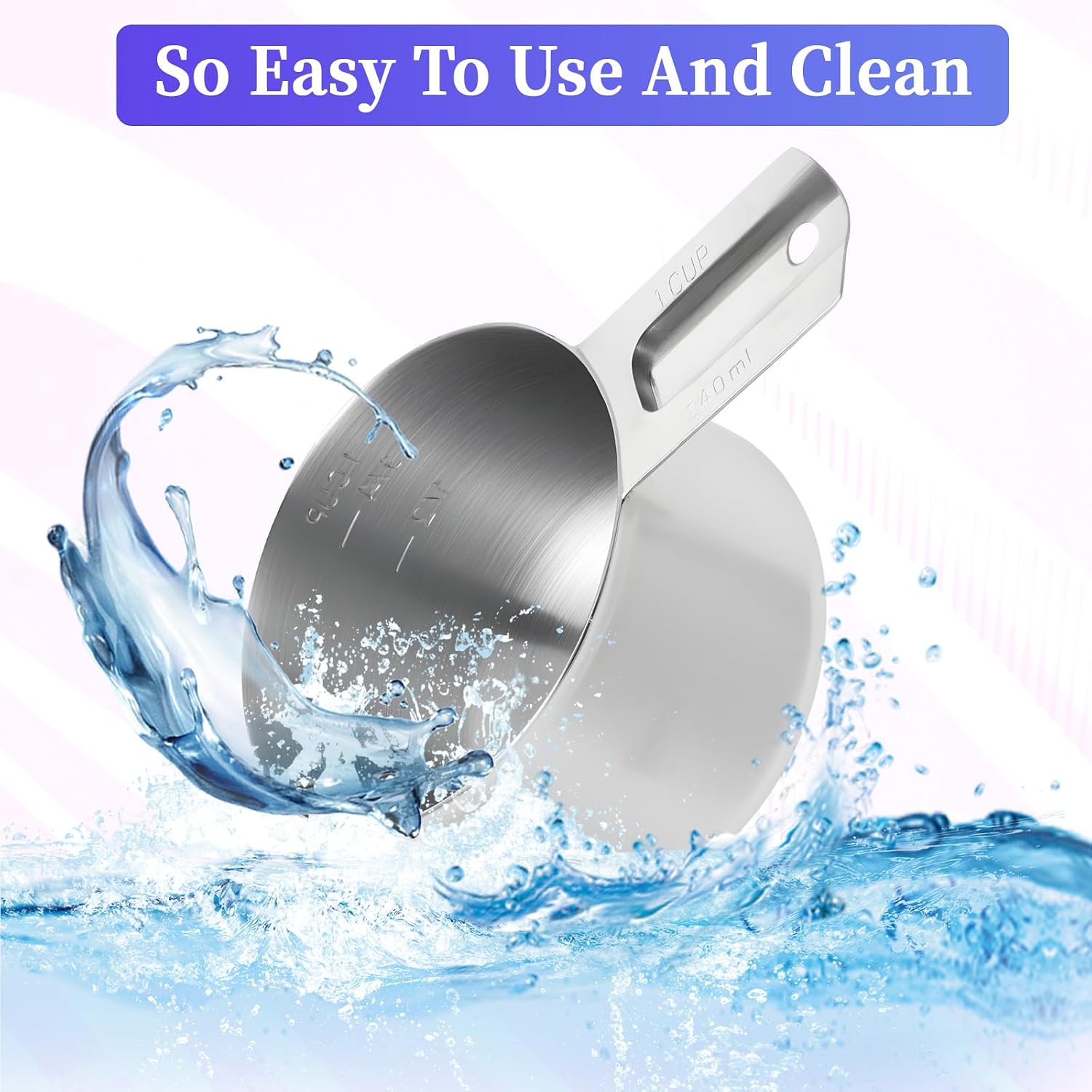 3 Pack 1 Cup Stainless Steel Measuring Cup Metal Measuring Cups with Handle Kitchen Cooking Gadgets Rice Measuring Cup for Wet and Dry Ingredients (240 ml | 240 cc | 8 oz)