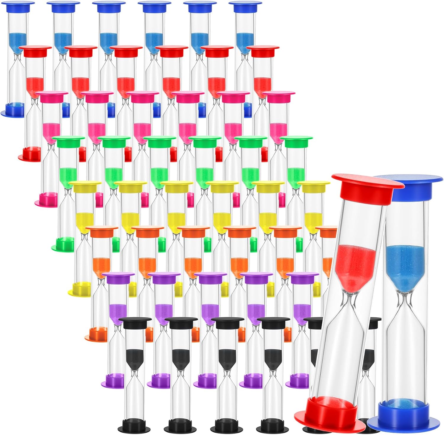 JIEYAO 48 Pcs 2 Minute Sand Timer Bulk, Colorful Hourglass Timer Set Mini Toothbrush Timer Small Acrylic Sand Clock for Classroom Kitchen Office 8 Colors
